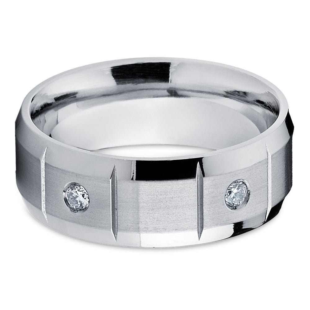 Diamond Wedding Ring - White Diamond Ring - Titanium Wedding Ring - Wedding Band - Ring