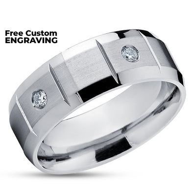 Diamond Wedding Ring - White Diamond Ring - Titanium Wedding Ring - Wedding Band - Ring