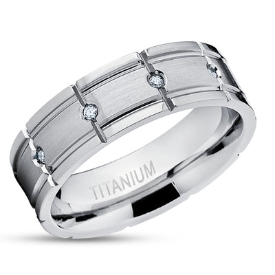 Titanium Wedding Ring - White Diamond Ring - Diamond Wedding Ring - Wedding Band - Ring