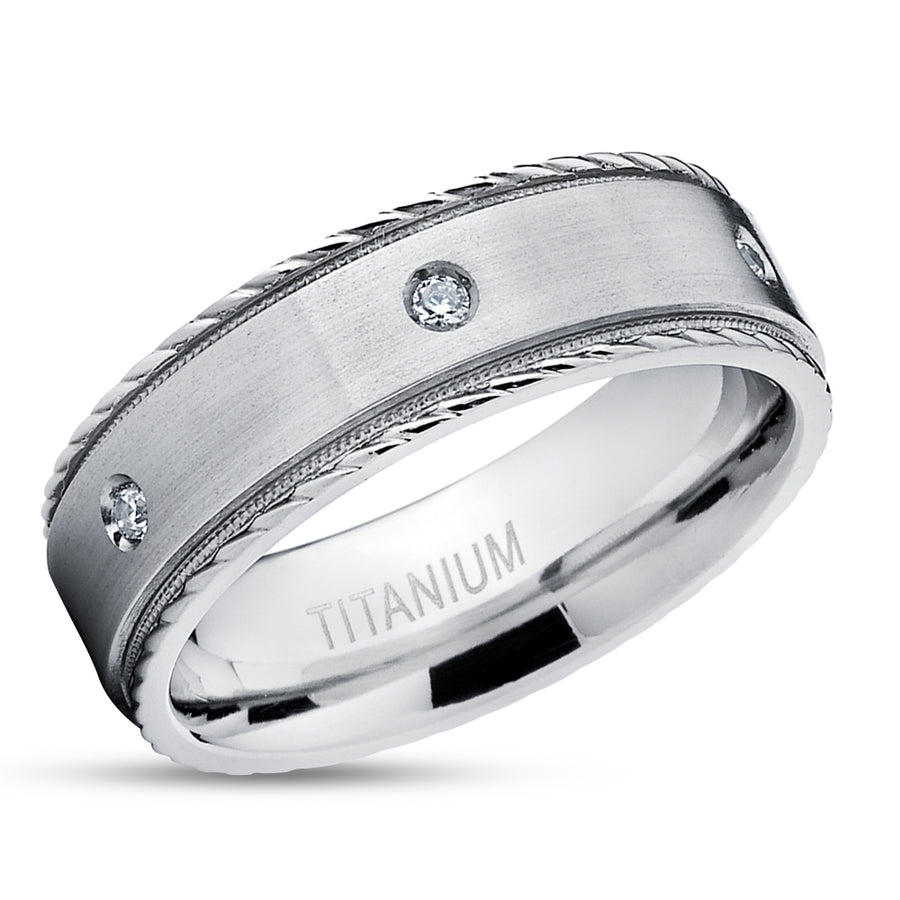 Diamond Wedding Band - Titanium Wedding Ring - Wedding Ring - Engagement Ring - Titanium