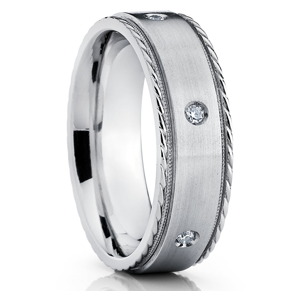 Diamond Wedding Band - Titanium Wedding Ring - Wedding Ring - Engagement Ring - Titanium