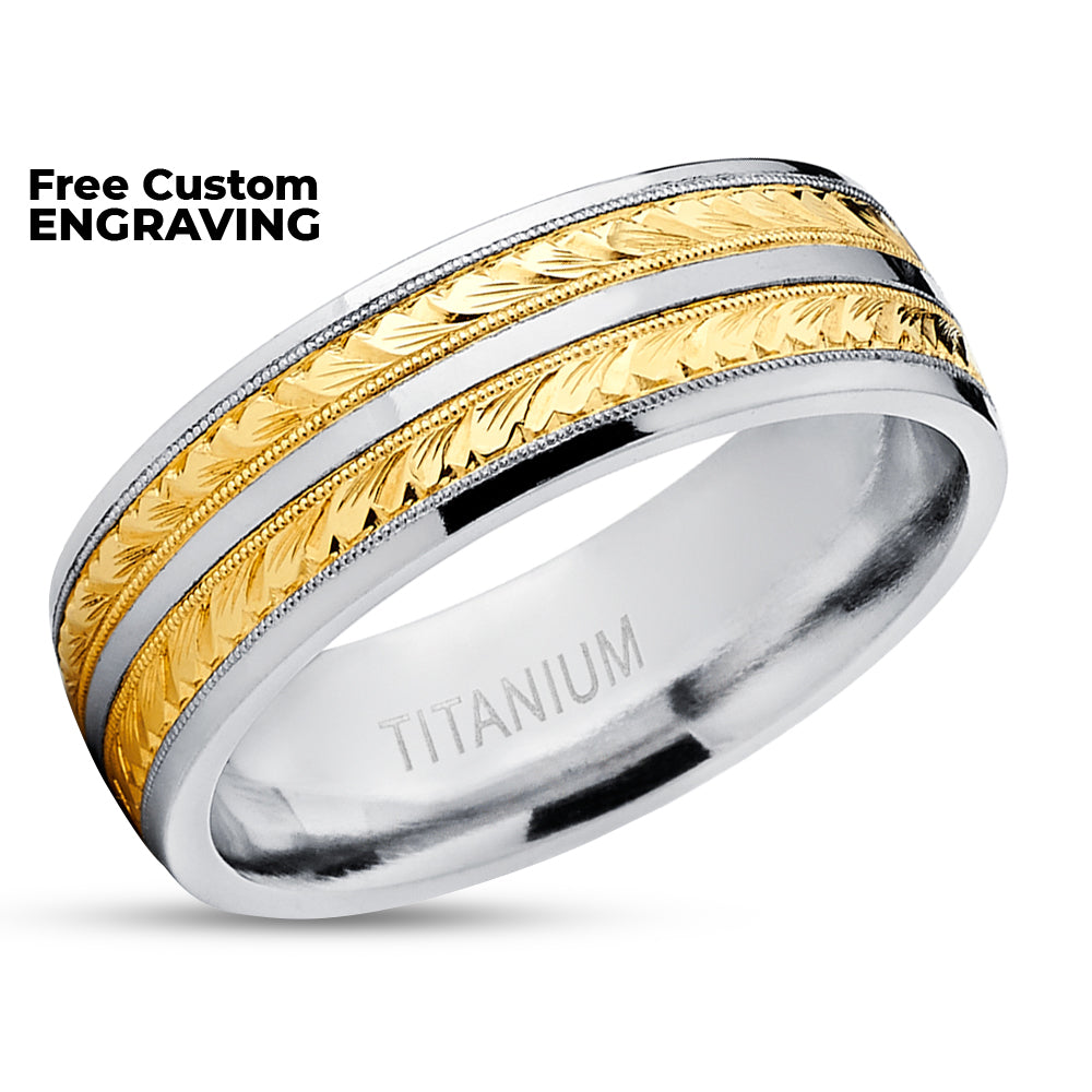 Yellow Gold Wedding Ring -14k Yellow Gold Ring - Titanium Wedding Ring - Anniversary Ring