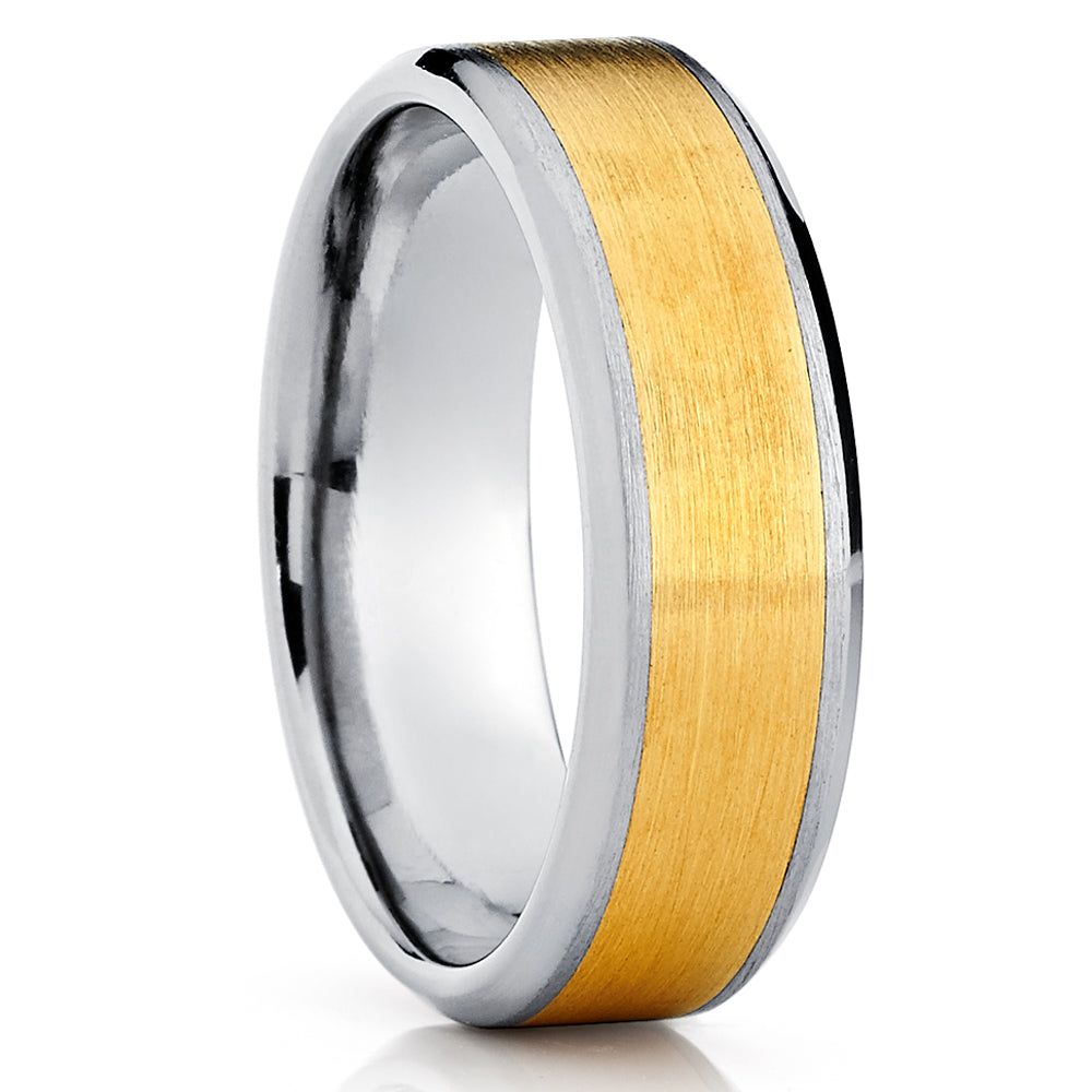 Yellow Gold Wedding Band - 14k Yellow Gold Ring - Titanium Ring - Anniversary Ring - Engagement
