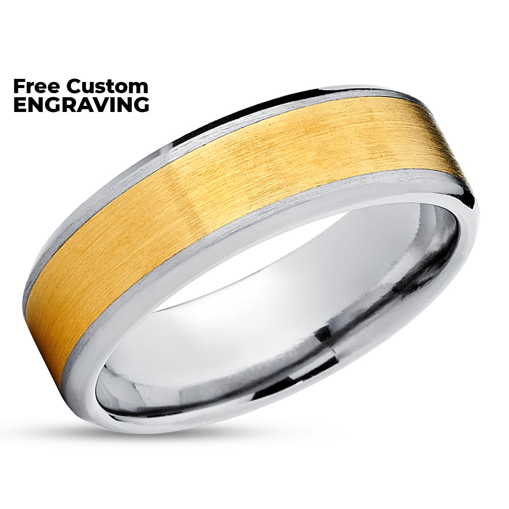 Yellow Gold Wedding Band - 14k Yellow Gold Ring - Titanium Ring - Anniversary Ring - Engagement