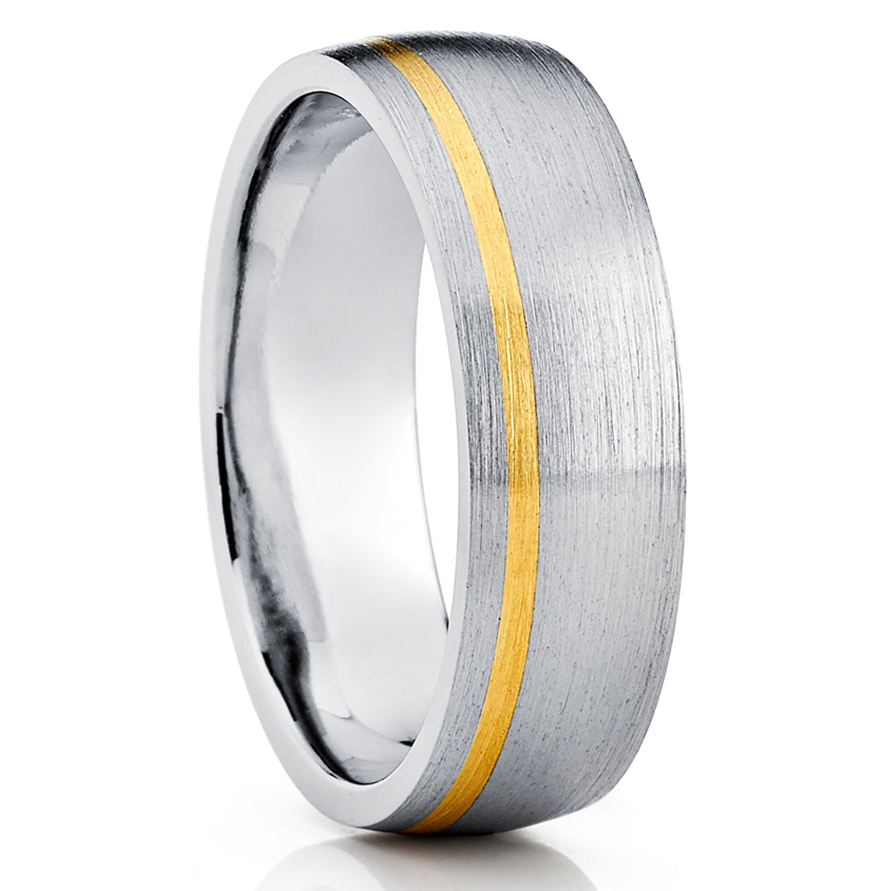 Yellow Gold Wedding Ring - Titanium Wedding Ring - 14k Yellow Gold - Engagement Ring