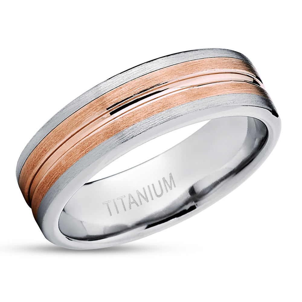 Rose Gold Wedding Ring - Titanium Wedding Band - 14k Rose Gold Ring - Engagement Ring