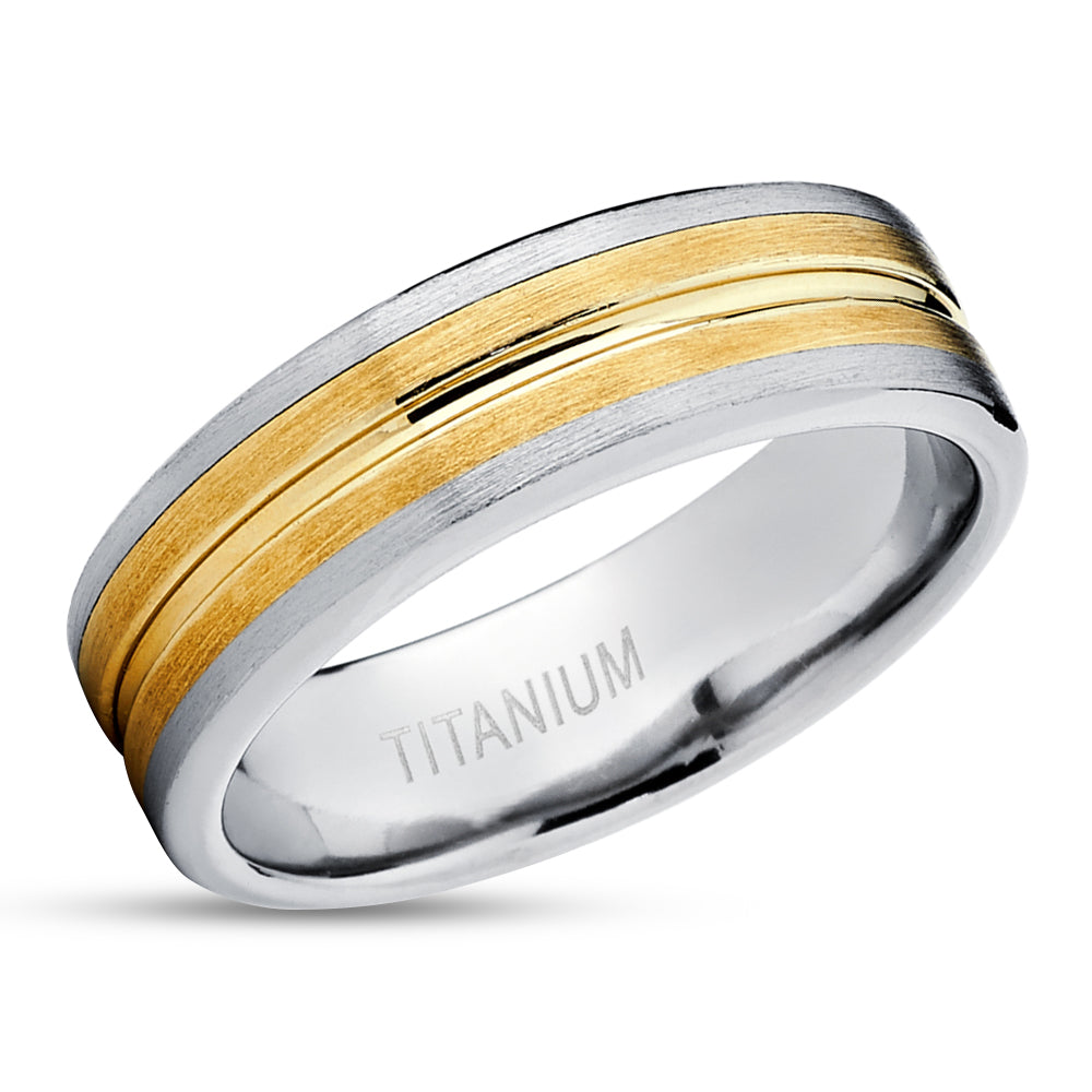Yellow Gold Wedding Ring - Wedding Band - Wedding Ring - Titanium Wedding Ring - 14k Yellow Gold
