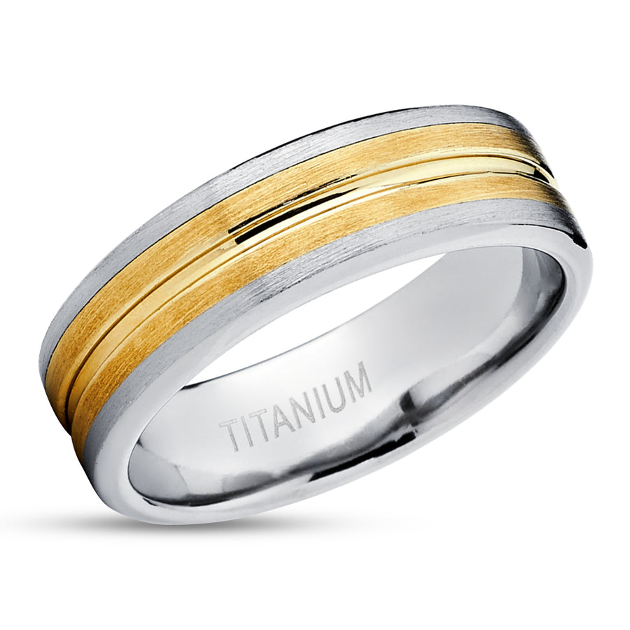 Yellow Gold Wedding Ring - Wedding Band - Wedding Ring - Titanium Wedding Ring - 14k Yellow Gold