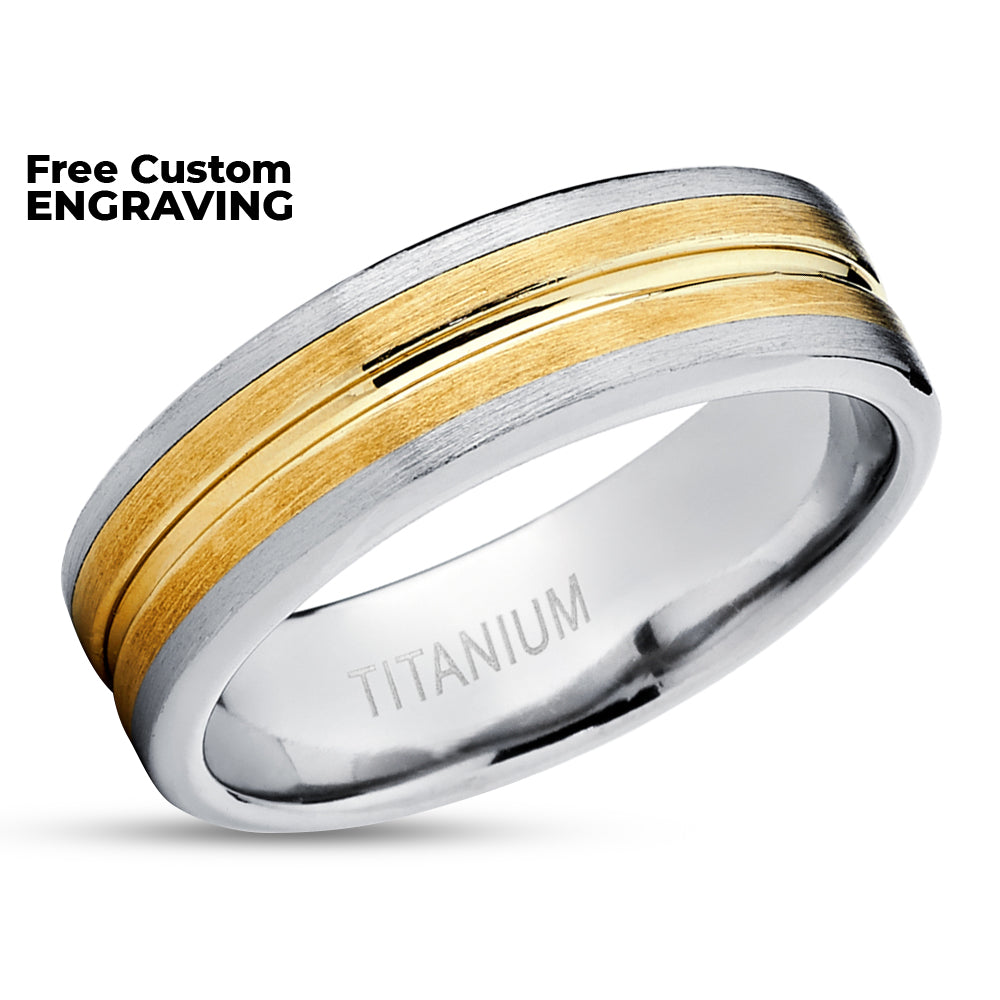 Yellow Gold Wedding Ring - Wedding Band - Wedding Ring - Titanium Wedding Ring - 14k Yellow Gold