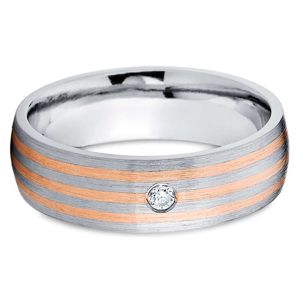 Man's Wedding Ring - Rose Gold Wedding Ring - Titanium Ring - Diamond Wedding Ring - 14k