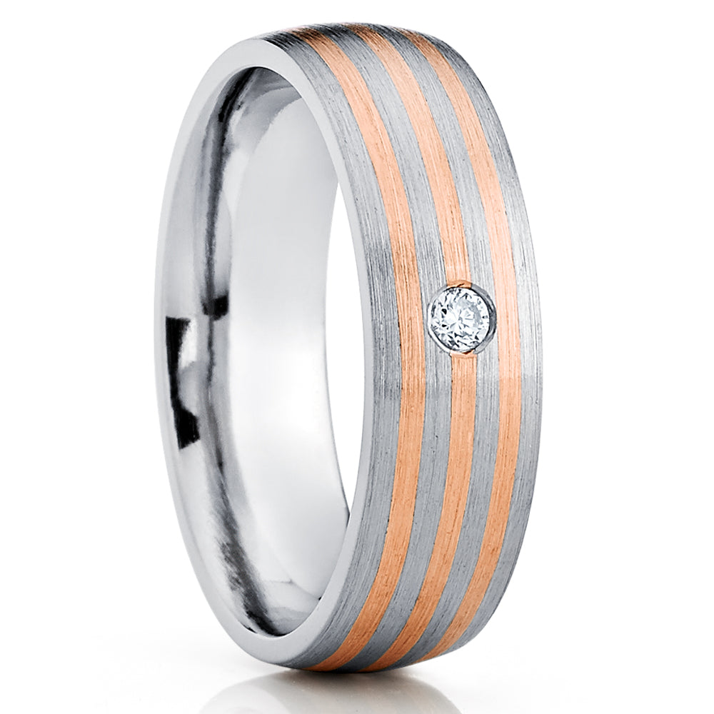 Man's Wedding Ring - Rose Gold Wedding Ring - Titanium Ring - Diamond Wedding Ring - 14k