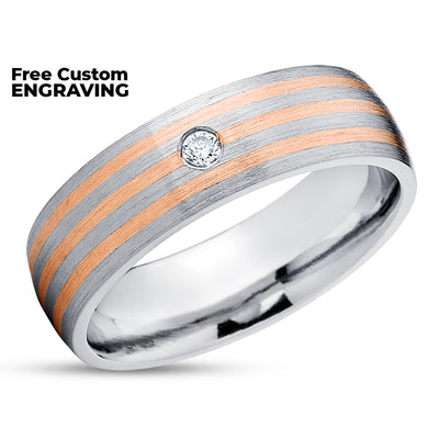 Man's Wedding Ring - Rose Gold Wedding Ring - Titanium Ring - Diamond Wedding Ring - 14k