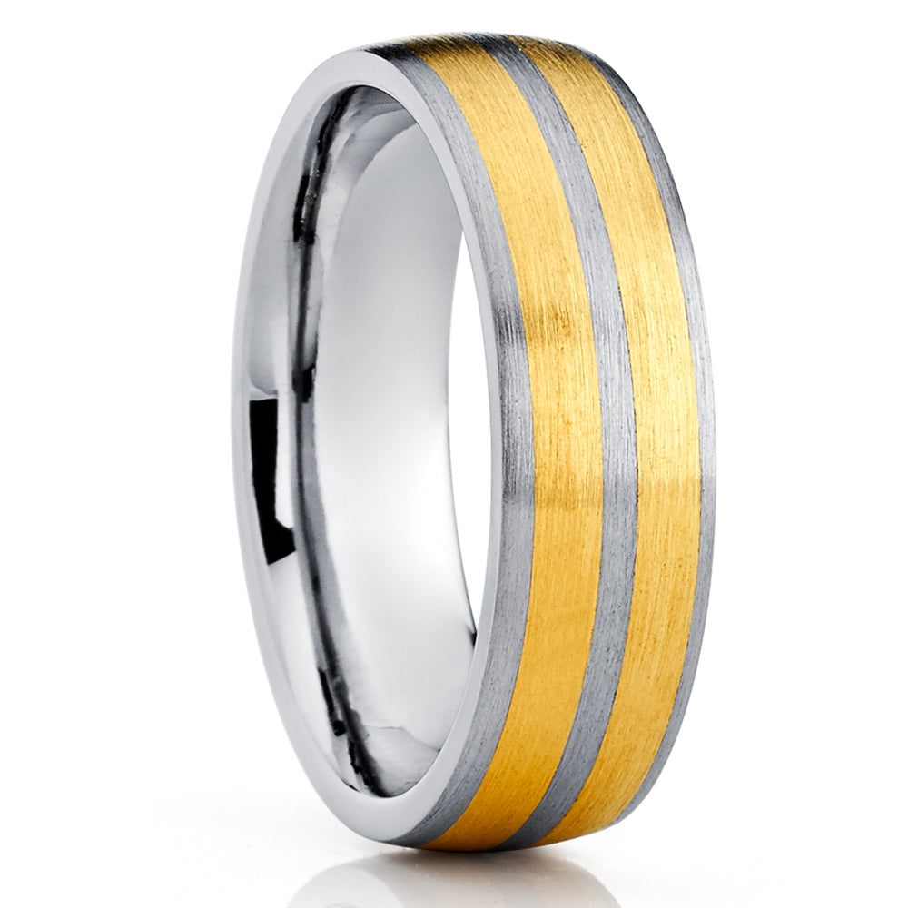 Yellow Gold Wedding Ring - Titanium Wedding Ring - 14k Yellow Gold - Engagement Ring - Titanium Band