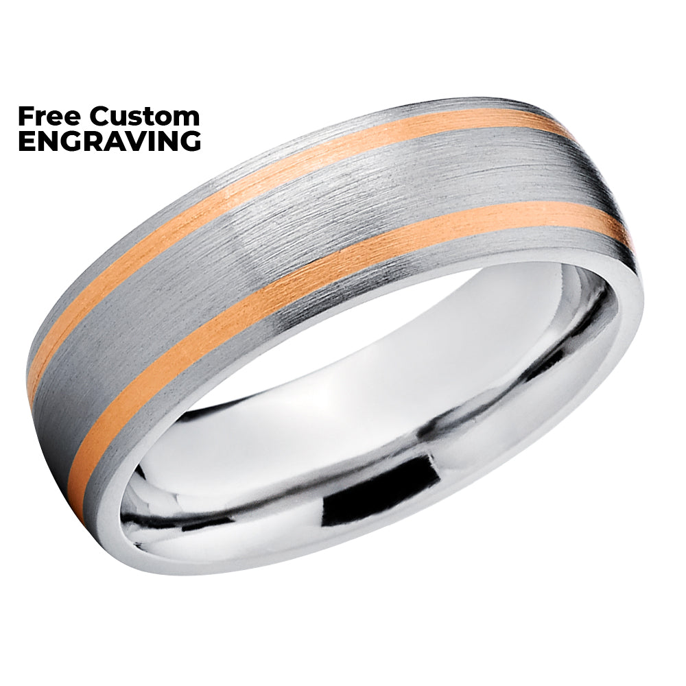 Rose Gold Wedding Ring - Titanium Wedding Ring - Titanium Wedding Ring - 14k Rose Gold Ring