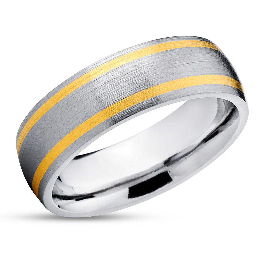 Yellow Gold Wedding Ring - Titanium Wedding Ring - 14k Yellow Gold - Titanium Ring