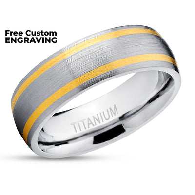 Yellow Gold Wedding Ring - Titanium Wedding Ring - 14k Yellow Gold - Titanium Ring