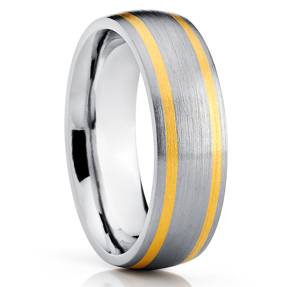 Yellow Gold Wedding Ring - Titanium Wedding Ring - 14k Yellow Gold - Titanium Ring