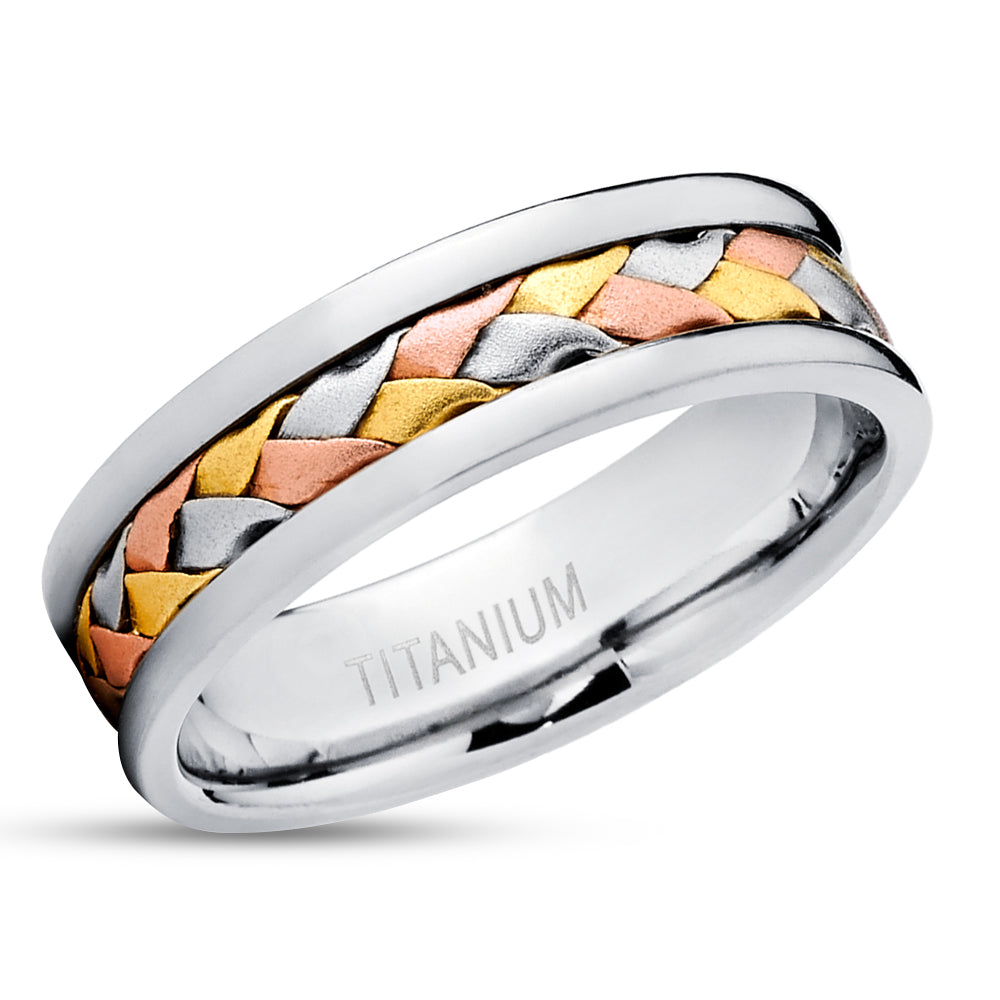 Rose Gold Wedding Ring - Titanium Wedding Ring - Braid Ring - Rose Gold Ring - Yellow Gold Ring - Braid Ring