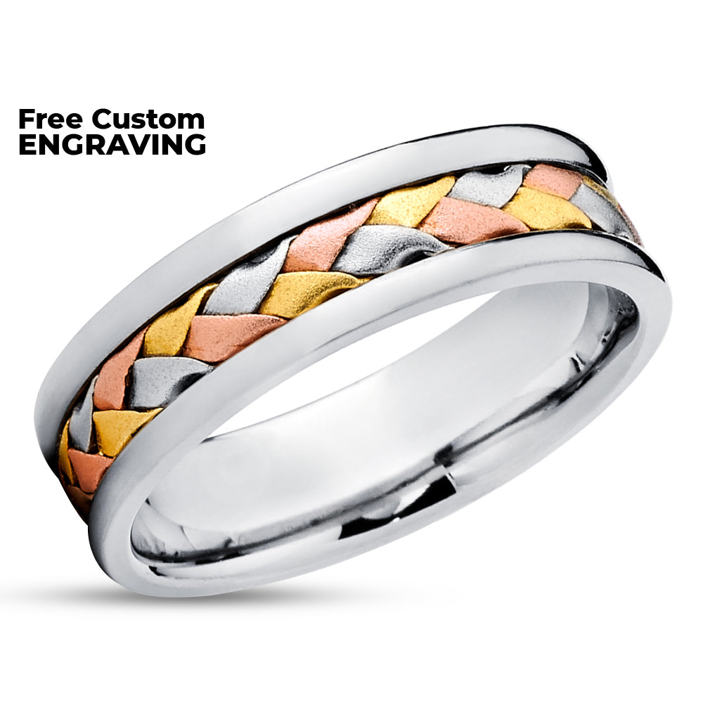 Rose Gold Wedding Ring - Titanium Wedding Ring - Braid Ring - Rose Gold Ring - Yellow Gold Ring - Braid Ring