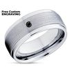 Black Diamond Tungsten Ring - Silver Tungsten - Men's Tungsten Band - Brush
