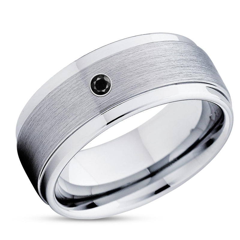 Single Black Diamond Wedding Ring in Black Tungsten Carbide (9 mm, 1/10 ct.  tw.)