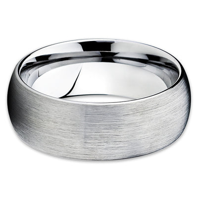 Gray Tungsten Wedding Band - Dome Tungsten Ring - Silver Tungsten Ring - Clean Casting Jewelry