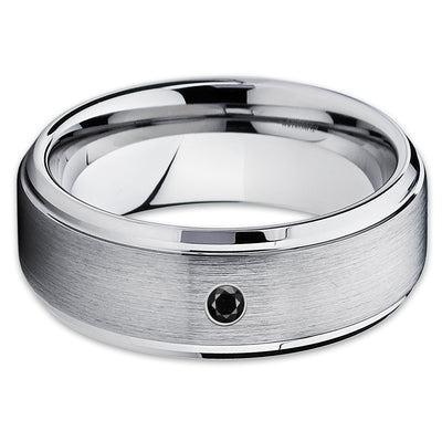 Tungsten Wedding Band - Silver Tungsten - Black Diamond Tungsten Ring - Clean Casting Jewelry
