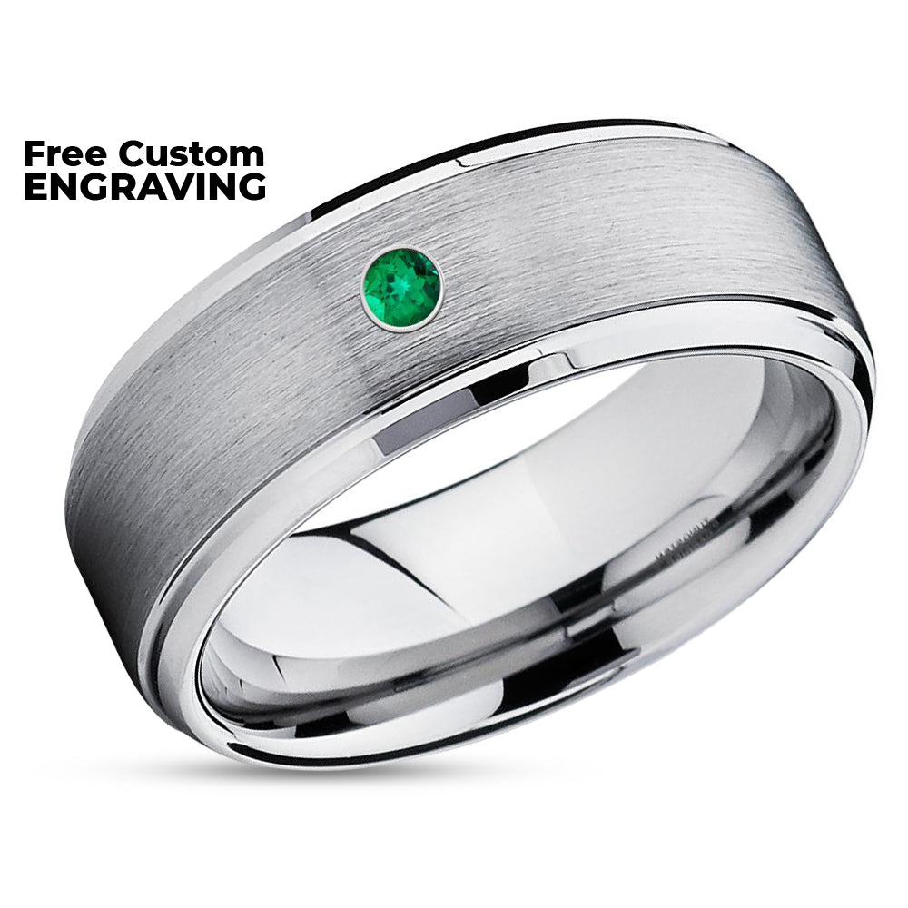 Emerald Wedding Ring - Tungsten Wedding Band - Man's Wedding Ring - Women's Ring