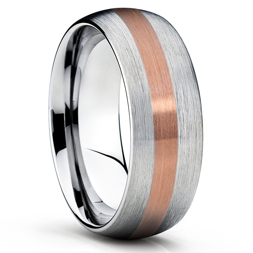 Titanium Wedding Band - Men's Wedding Band - 14K Rose Gold - Brush - Clean Casting Jewelry