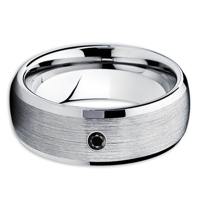 Men's Tungsten Ring - Black Diamond - Silver Tungsten Ring - Brush Band - Clean Casting Jewelry