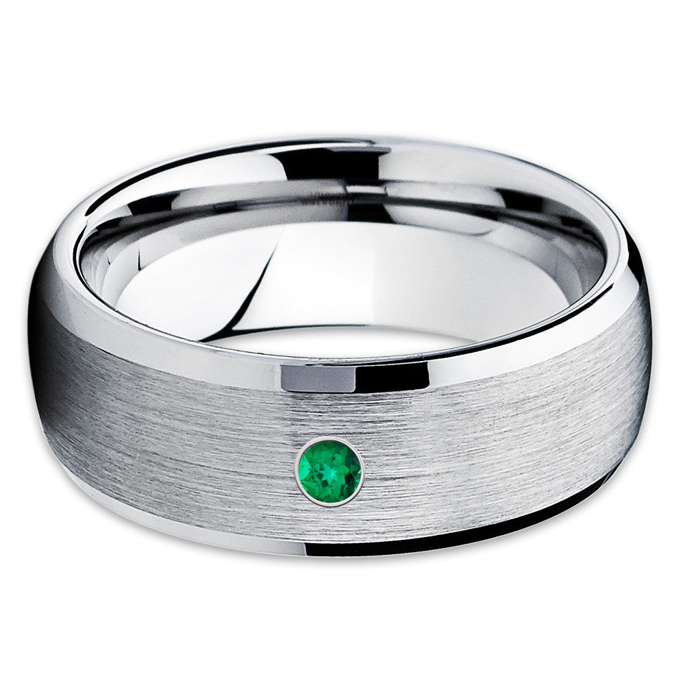 Emerald Tungsten Ring - Tungsten Wedding Band - 8mm Tungsten Ring - Clean Casting Jewelry