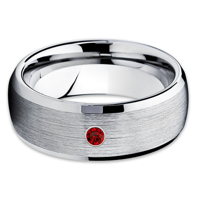 Silver Tungsten Ring - Ruby Tungsten Band - Men's Tungsten Ring - 8mm - Clean Casting Jewelry