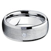 Tungsten Wedding Band - Silver Tungsten - White Diamond Ring - 8mm - Clean Casting Jewelry