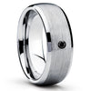 Men's Tungsten Ring - Black Diamond - Silver Tungsten Ring - Brush Band - Clean Casting Jewelry