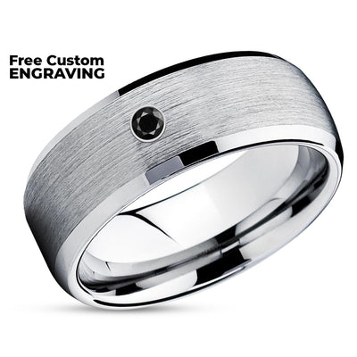 Black Diamond Wedding Ring - Tungsten Wedding Band - Black Diamond Ring - Silver Tungsten Ring
