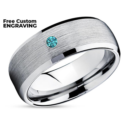Blue Diamond Wedding Ring - Tungsten Wedding Ring - Man's Wedding Ring - 8mm Ring