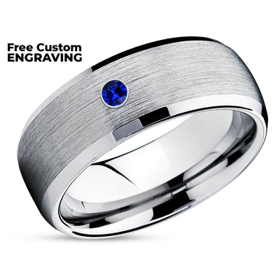 Man's Wedding Ring - Tungsten Wedding Ring - Blue Sapphire Ring - Wedding Band