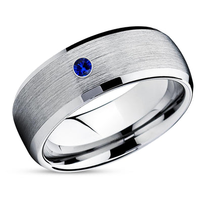 Man's Wedding Ring - Tungsten Wedding Ring - Blue Sapphire Ring - Wedding Band