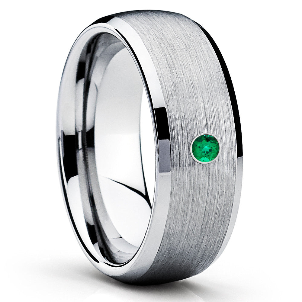 Emerald Tungsten Ring - Tungsten Wedding Band - 8mm Tungsten Ring - Clean Casting Jewelry