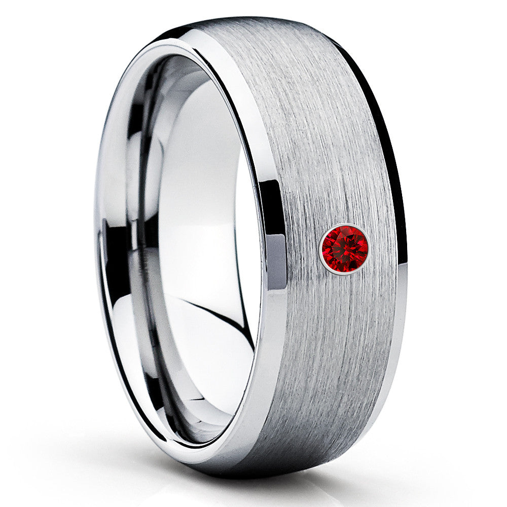 Silver Tungsten Ring - Ruby Tungsten Band - Men's Tungsten Ring - 8mm - Clean Casting Jewelry