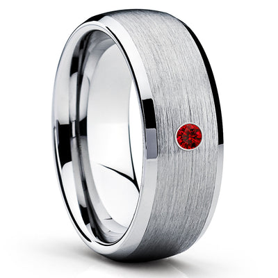 Silver Tungsten Ring - Ruby Tungsten Band - Men's Tungsten Ring - 8mm - Clean Casting Jewelry