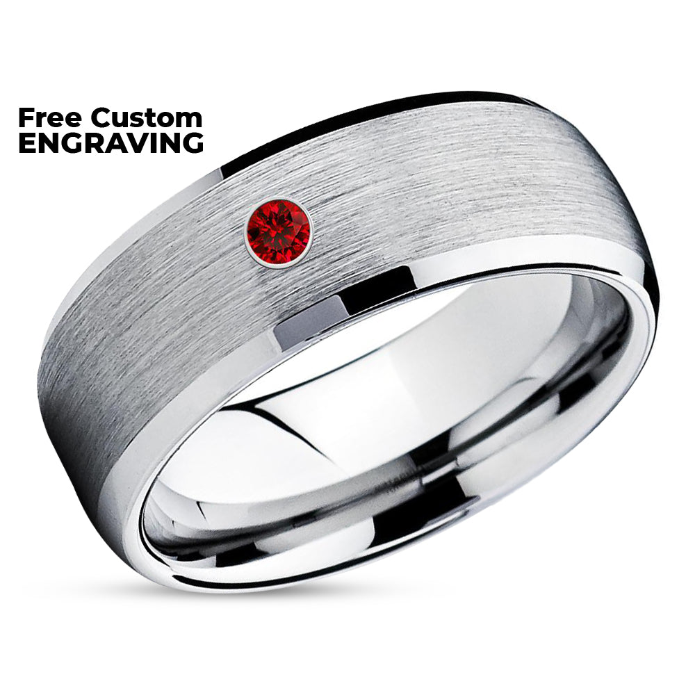 Ruby Wedding Ring - Man's Wedding Band - Tungsten Carbide Ring - Wedding band - Ring