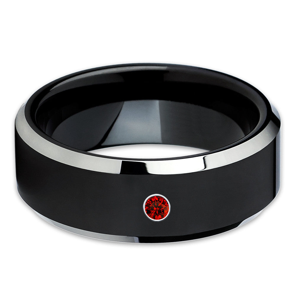 Black Tungsten Wedding Band - Ruby Tungsten Ring - Black Tungsten - Beveled - Clean Casting Jewelry
