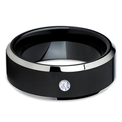 Black Tungsten Ring - White Diamond Tungsten Ring - Black Tungsten Band - Clean Casting Jewelry