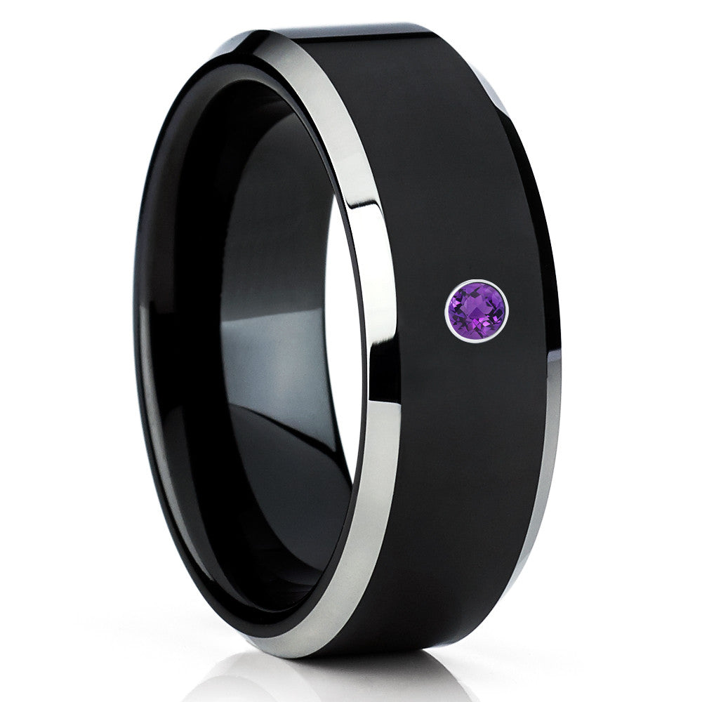 Black Tungsten Wedding Band - Amethyst Wedding Band - Black Tungsten Ring - Clean Casting Jewelry