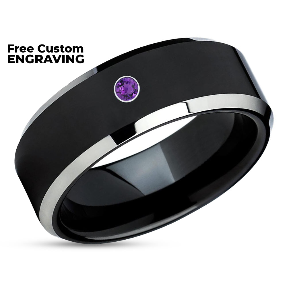 BlackAmethyst Wedding Band - Black Tungsten Ring - Black Wedding Ring - Black Tungsten