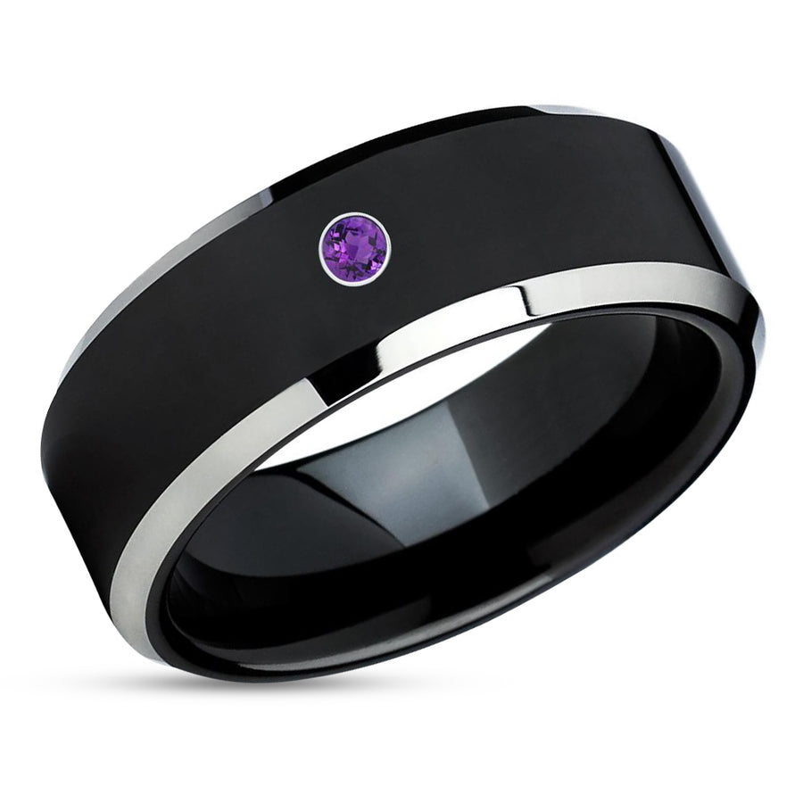 BlackAmethyst Wedding Band - Black Tungsten Ring - Black Wedding Ring - Black Tungsten