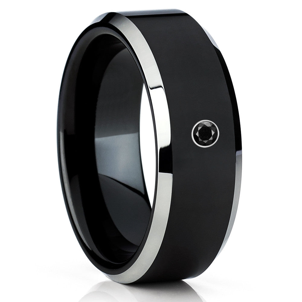 Black Tungsten Wedding Band - Black Diamond Ring - Black Tungsten Ring - Clean Casting Jewelry