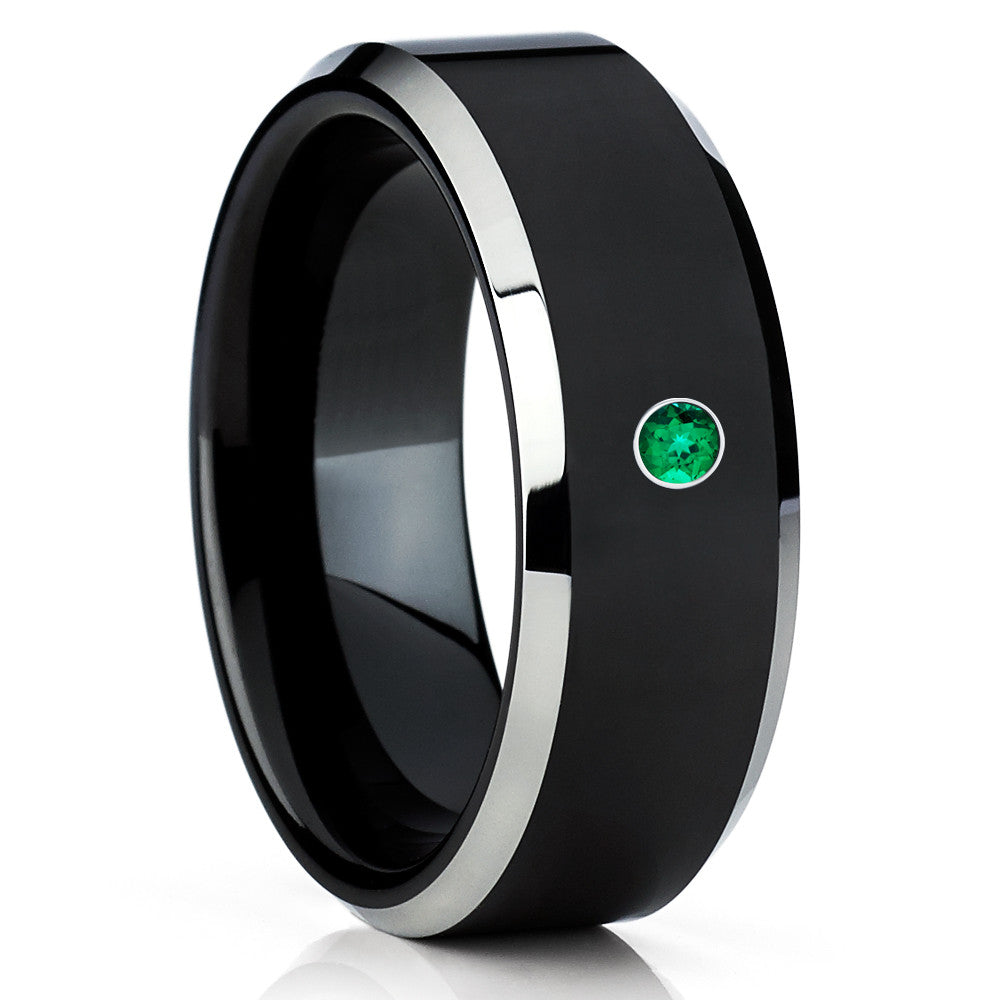 Black Tungsten Ring - Shiny Polish - Black Tungsten Band - Beveled Edges - Clean Casting Jewelry