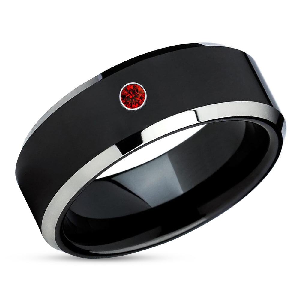 Black Tungsten Wedding Ring - Ruby Wedding Band - Black Wedding Ring - Tungsten Band